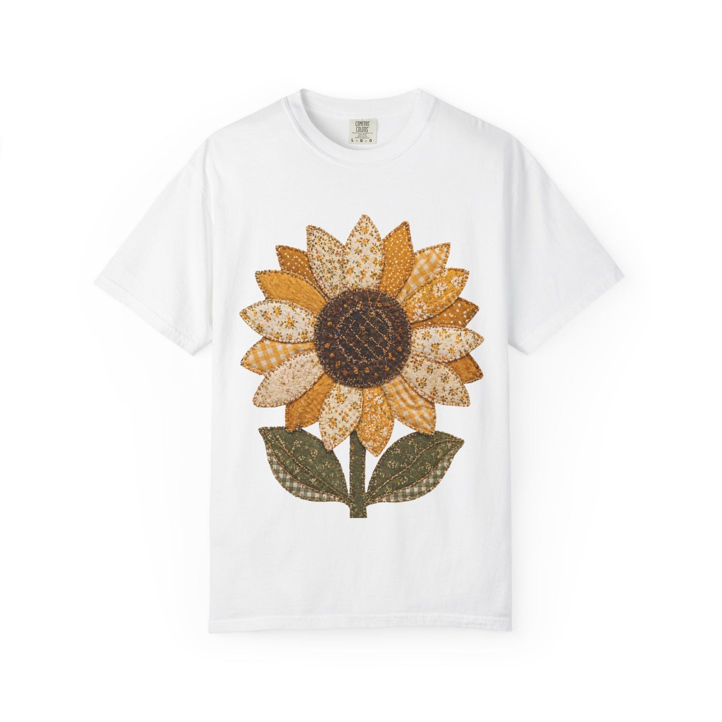 Comfort Colors Printed Faux Quilted Sunflower Shirt, Flower Print Shirt, Woman Garden Shirt, Fancy Sunflower Shirt, Floral Tee