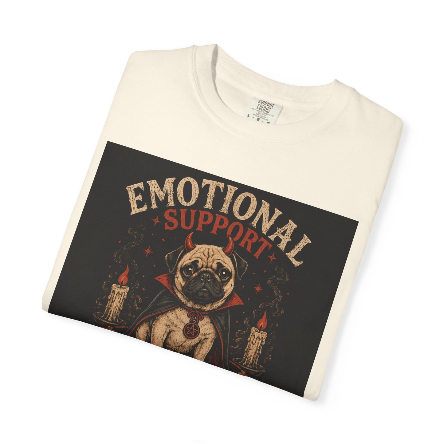 Emotional Support Demon Pug Tee | Funny Halloween Shirt for Dog Lovers | Cute Goth Devil Pug T-Shirt | Spooky Season Graphic Tee