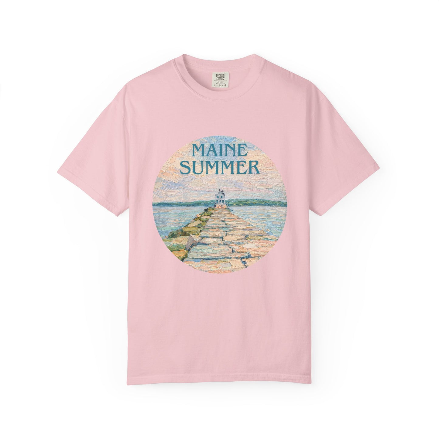 Pastel Coastal Lighthouse Graphic T-Shirt – Aesthetic Beach Scene Art Tee for Ocean Lovers