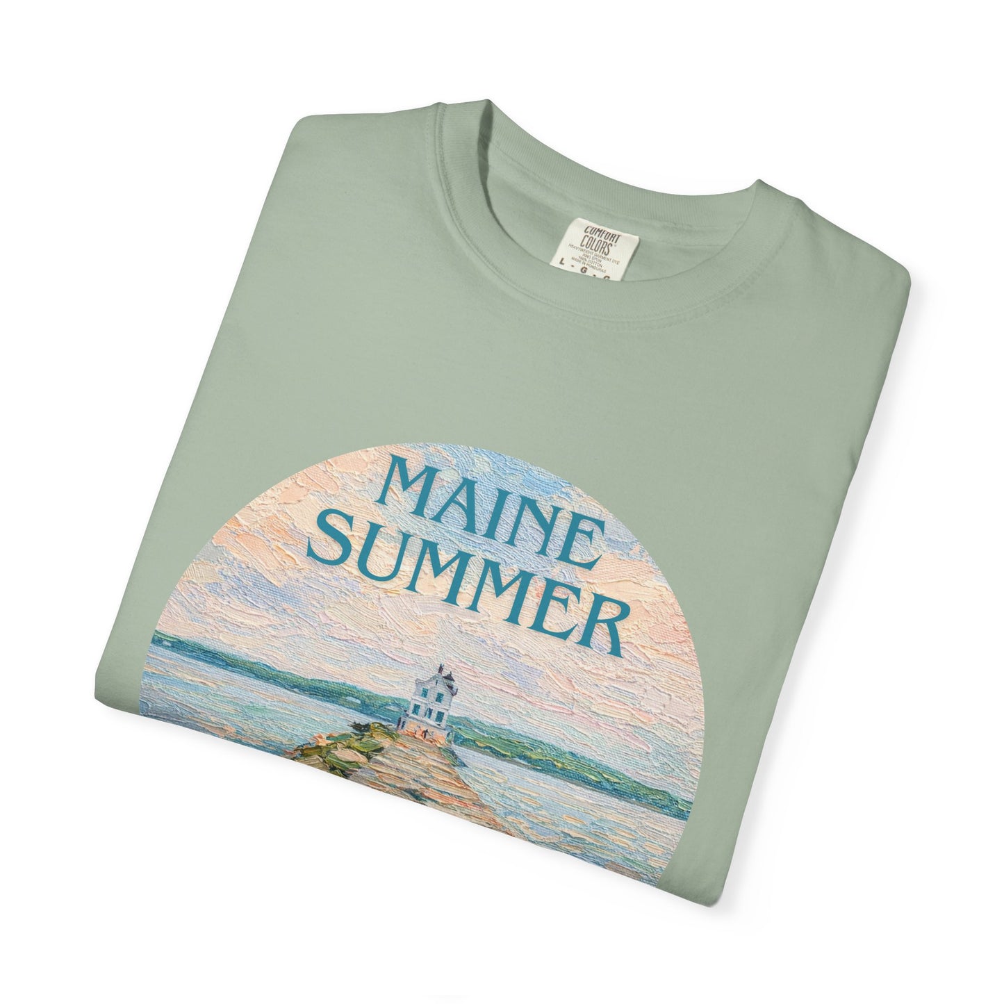 Pastel Coastal Lighthouse Graphic T-Shirt – Aesthetic Beach Scene Art Tee for Ocean Lovers