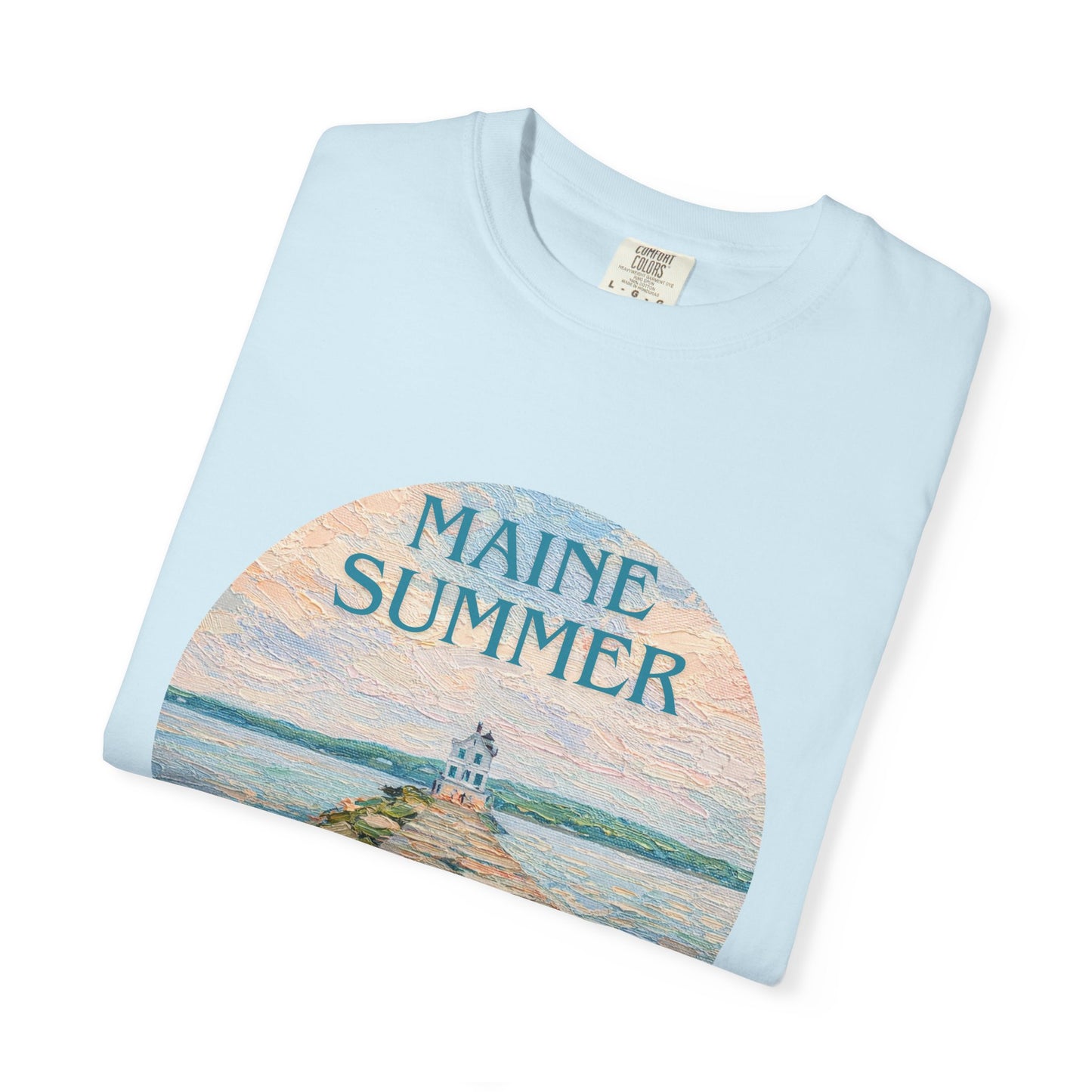 Pastel Coastal Lighthouse Graphic T-Shirt – Aesthetic Beach Scene Art Tee for Ocean Lovers