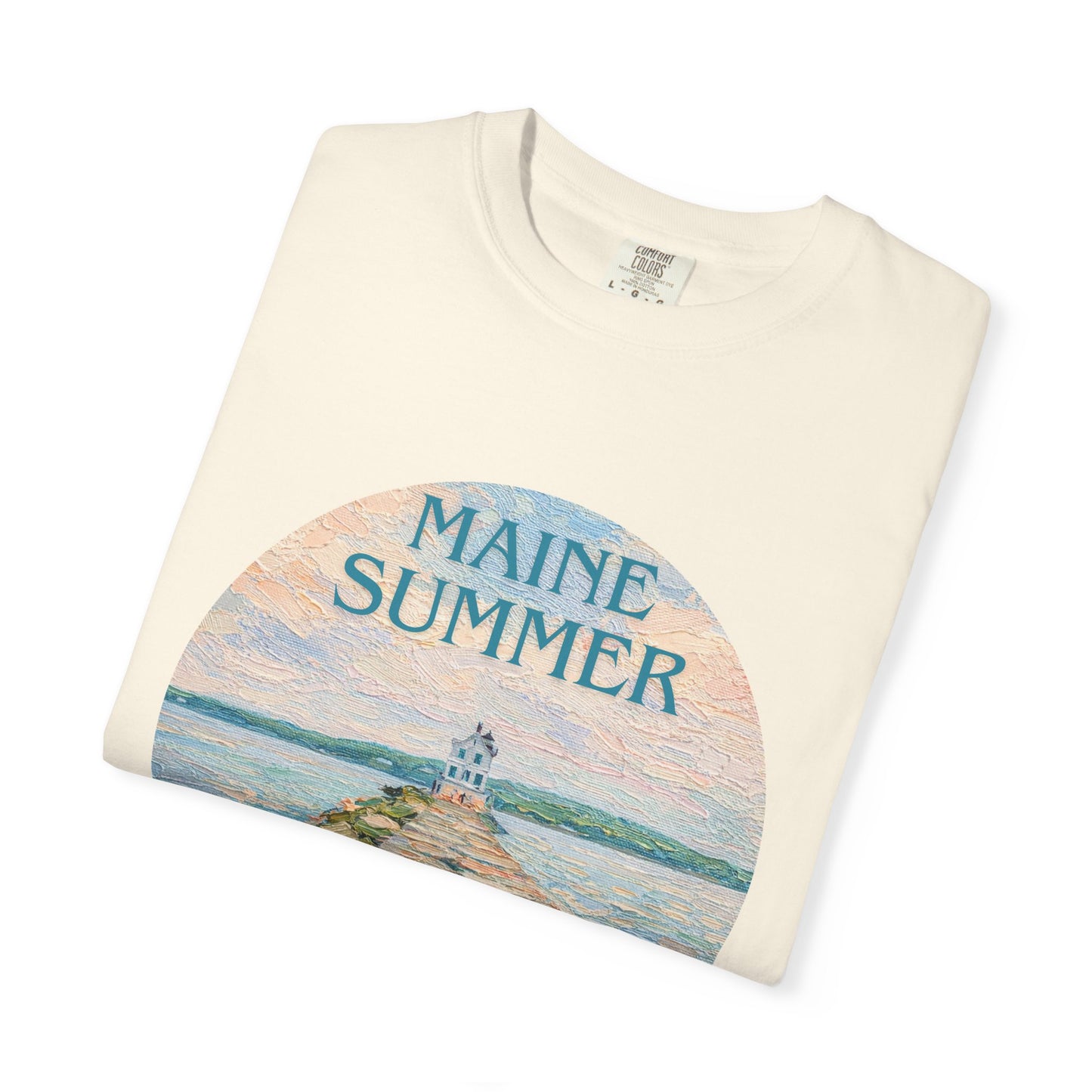 Pastel Coastal Lighthouse Graphic T-Shirt – Aesthetic Beach Scene Art Tee for Ocean Lovers