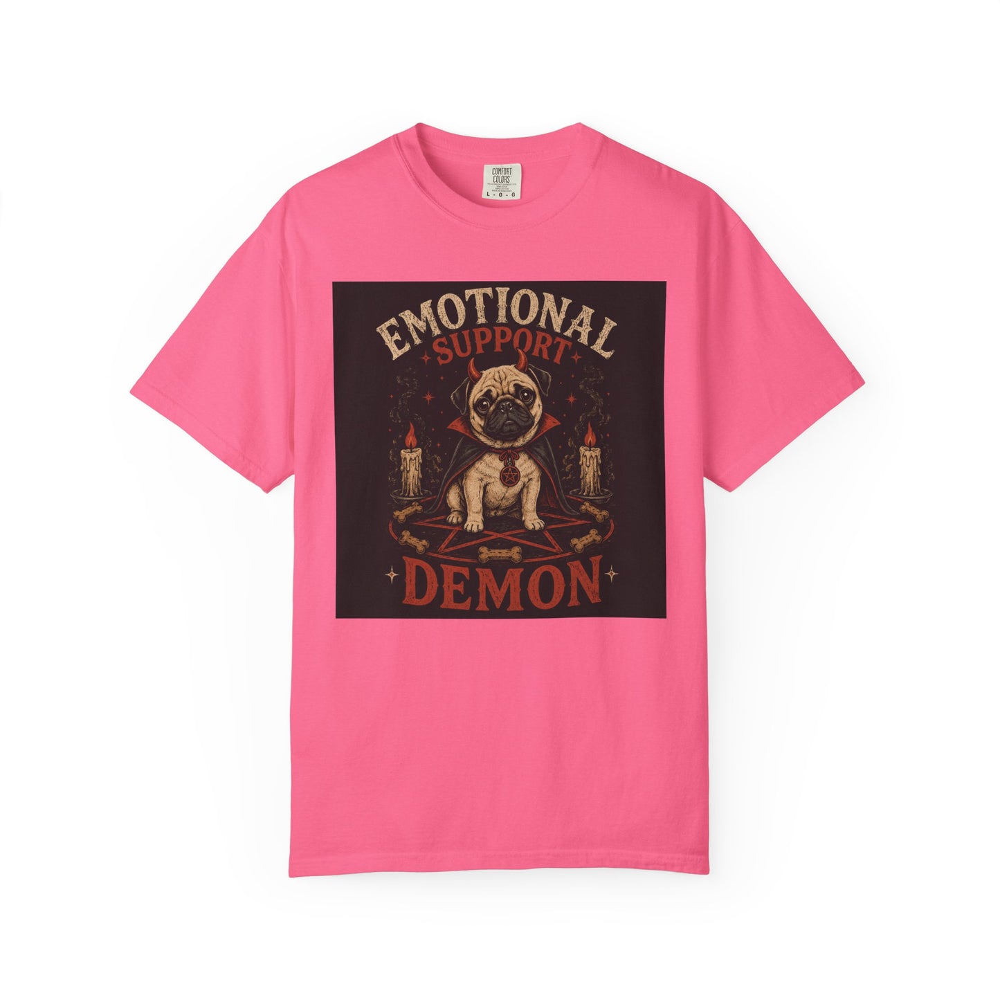 Emotional Support Demon Pug Tee | Funny Halloween Shirt for Dog Lovers | Cute Goth Devil Pug T-Shirt | Spooky Season Graphic Tee