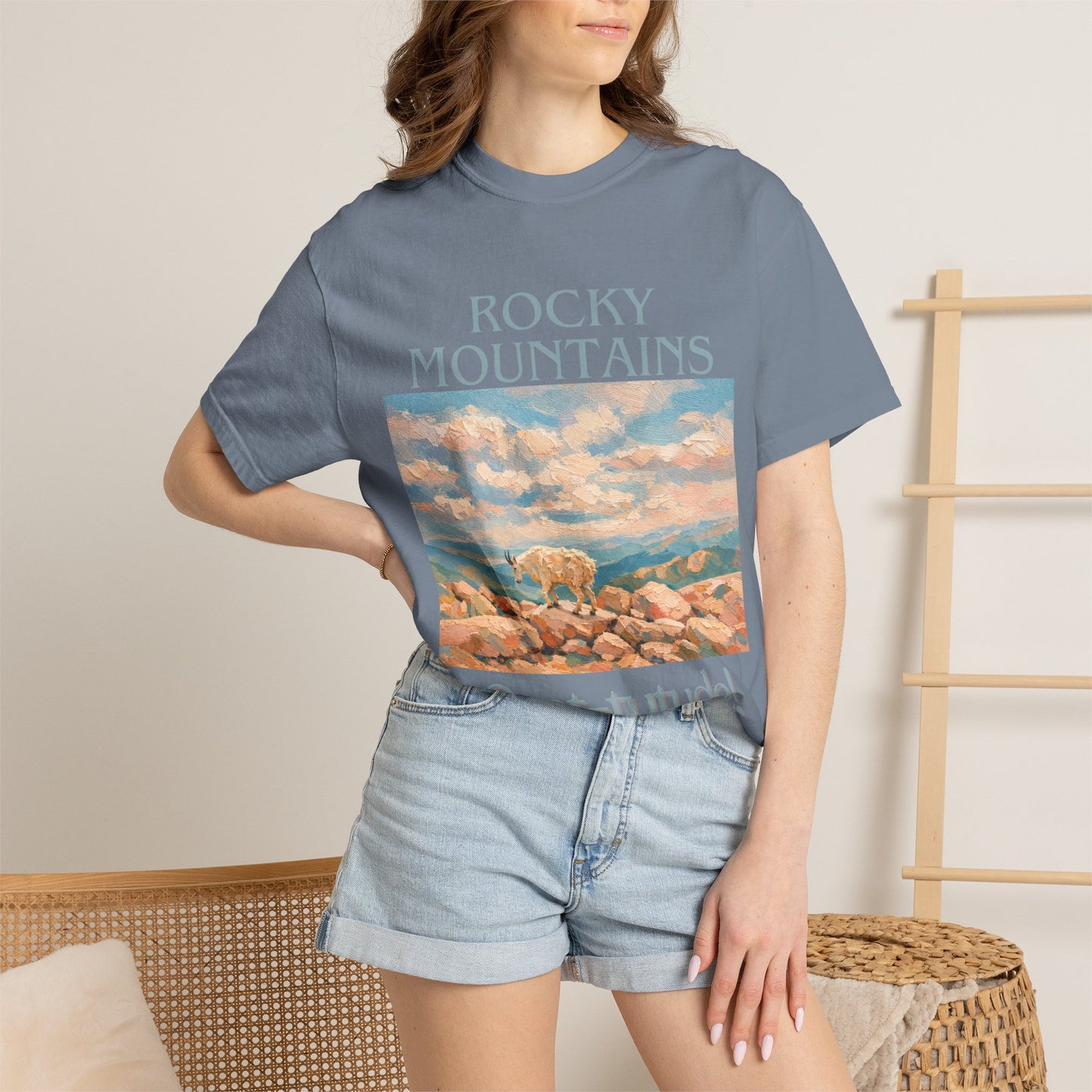 Rocky Mountains Goat-titude T-Shirt | Mountain Goat Illustration