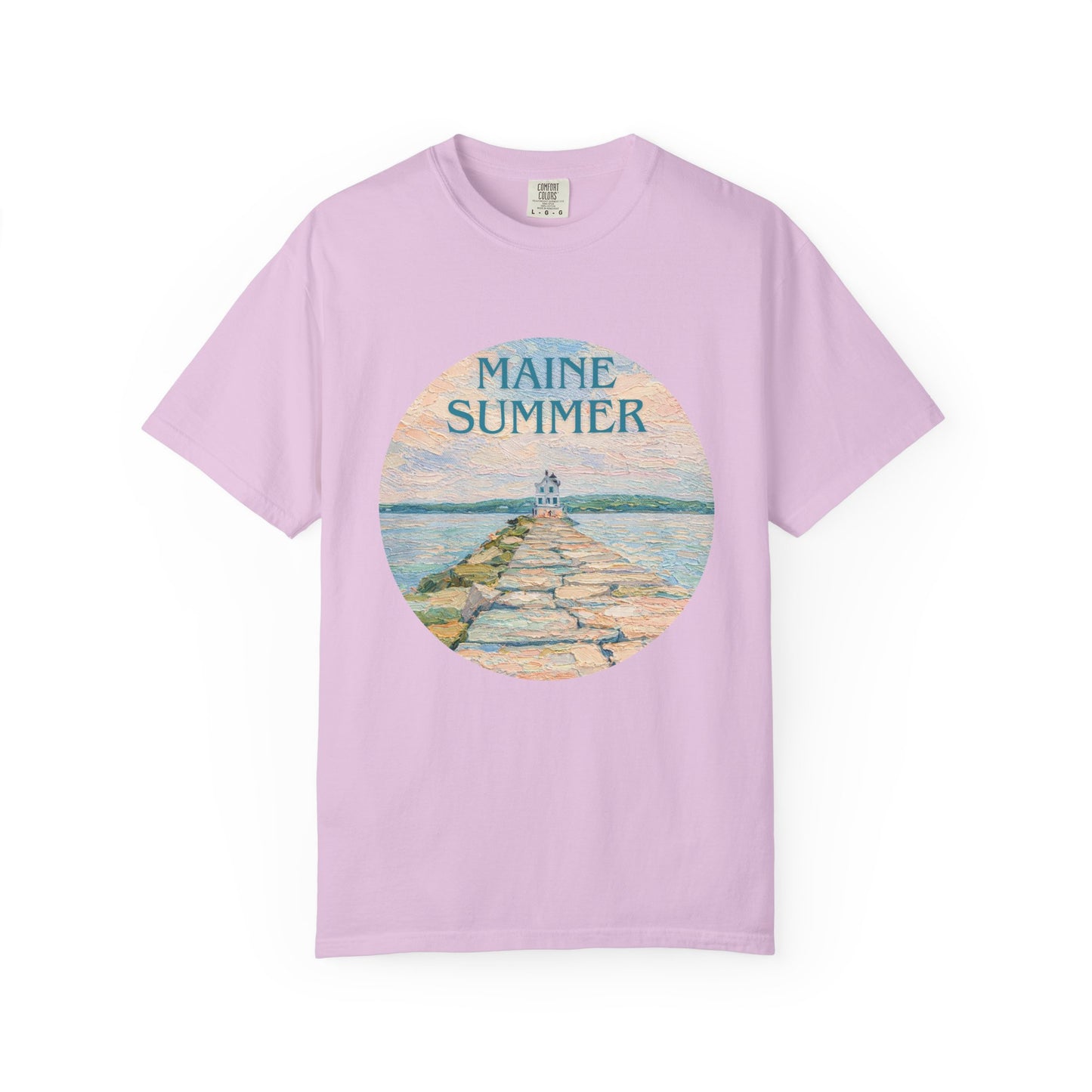 Pastel Coastal Lighthouse Graphic T-Shirt – Aesthetic Beach Scene Art Tee for Ocean Lovers