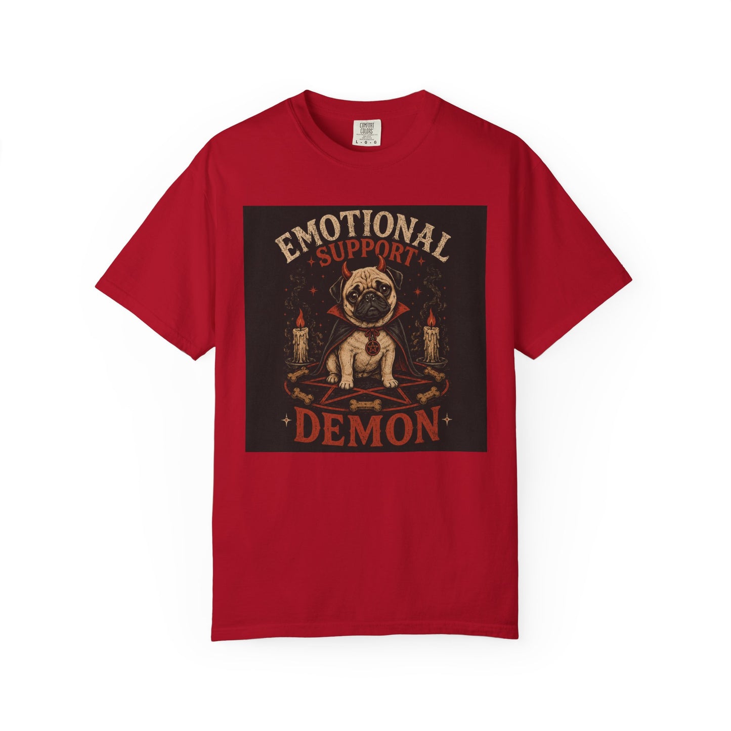 Emotional Support Demon Pug Tee | Funny Halloween Shirt for Dog Lovers | Cute Goth Devil Pug T-Shirt | Spooky Season Graphic Tee