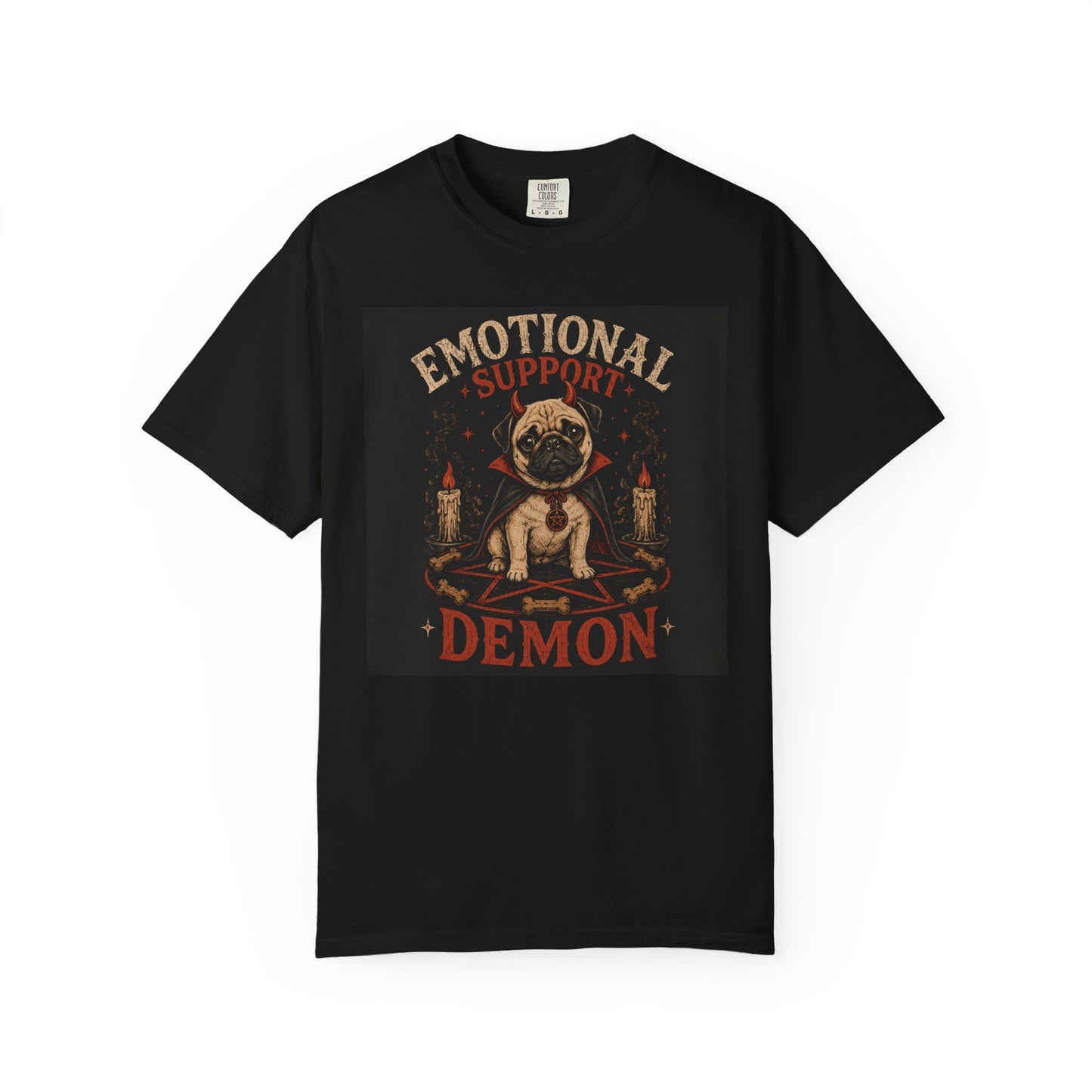 Emotional Support Demon Pug Tee | Funny Halloween Shirt for Dog Lovers | Cute Goth Devil Pug T-Shirt | Spooky Season Graphic Tee