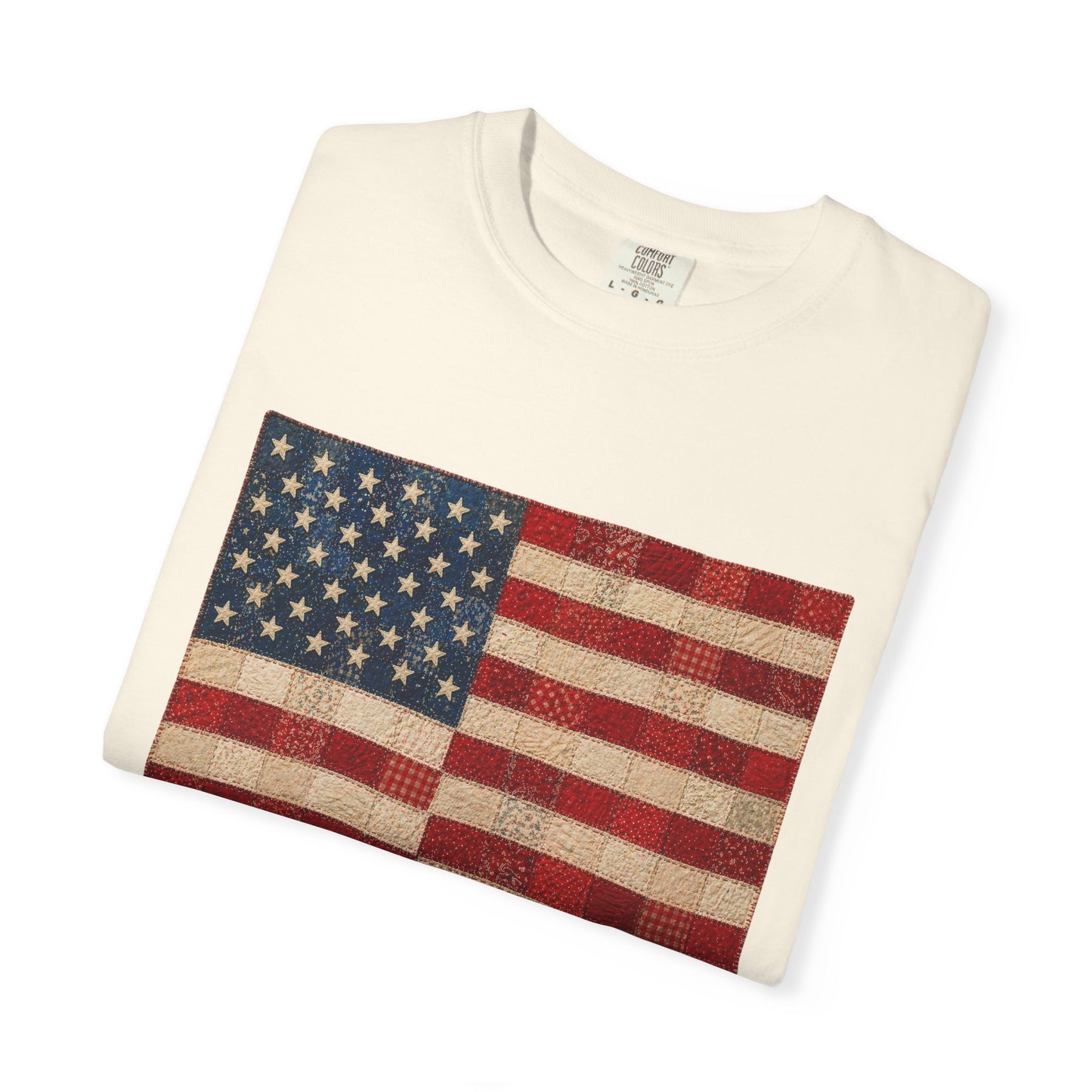Comfort Colors Printed Faux Quilted Flag Shirt USA Graphic Shirt Red White Blue Tee America 250 Shirt