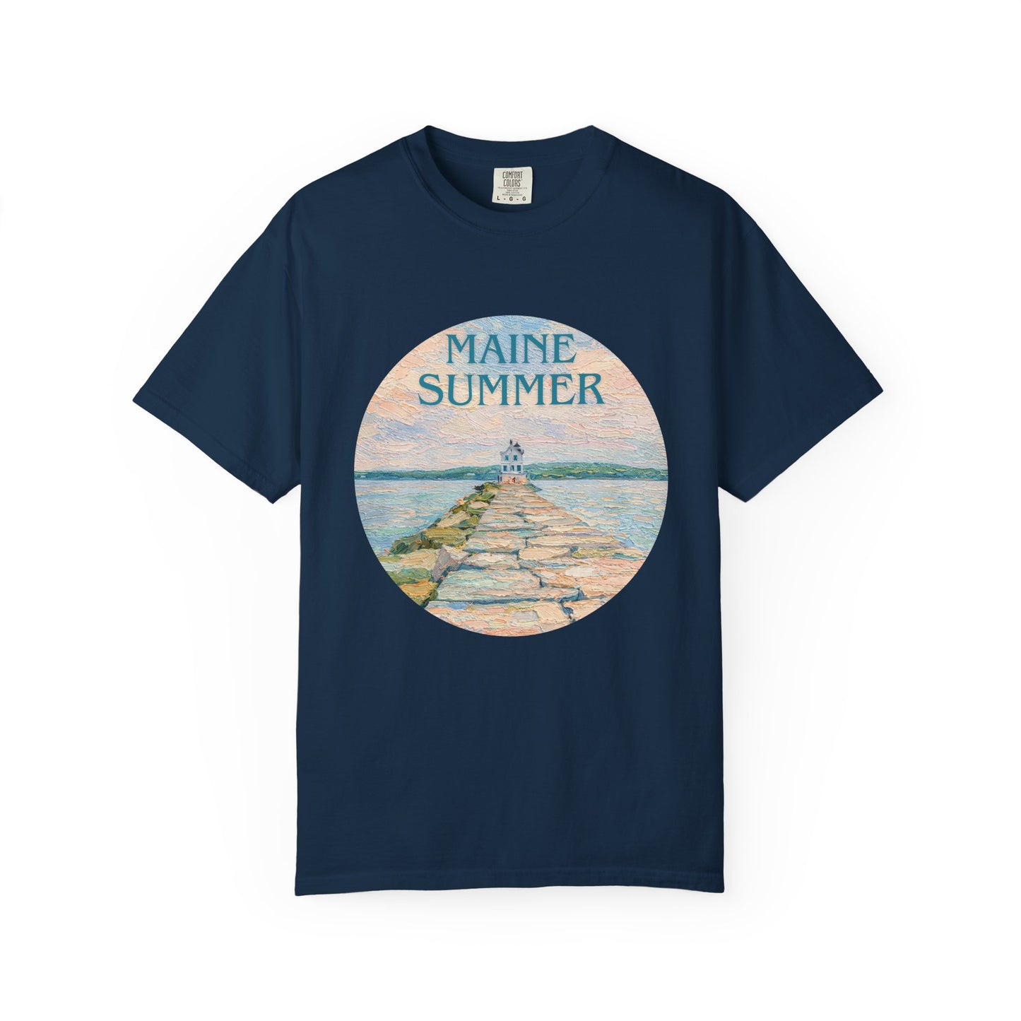 Pastel Coastal Lighthouse Graphic T-Shirt – Aesthetic Beach Scene Art Tee for Ocean Lovers