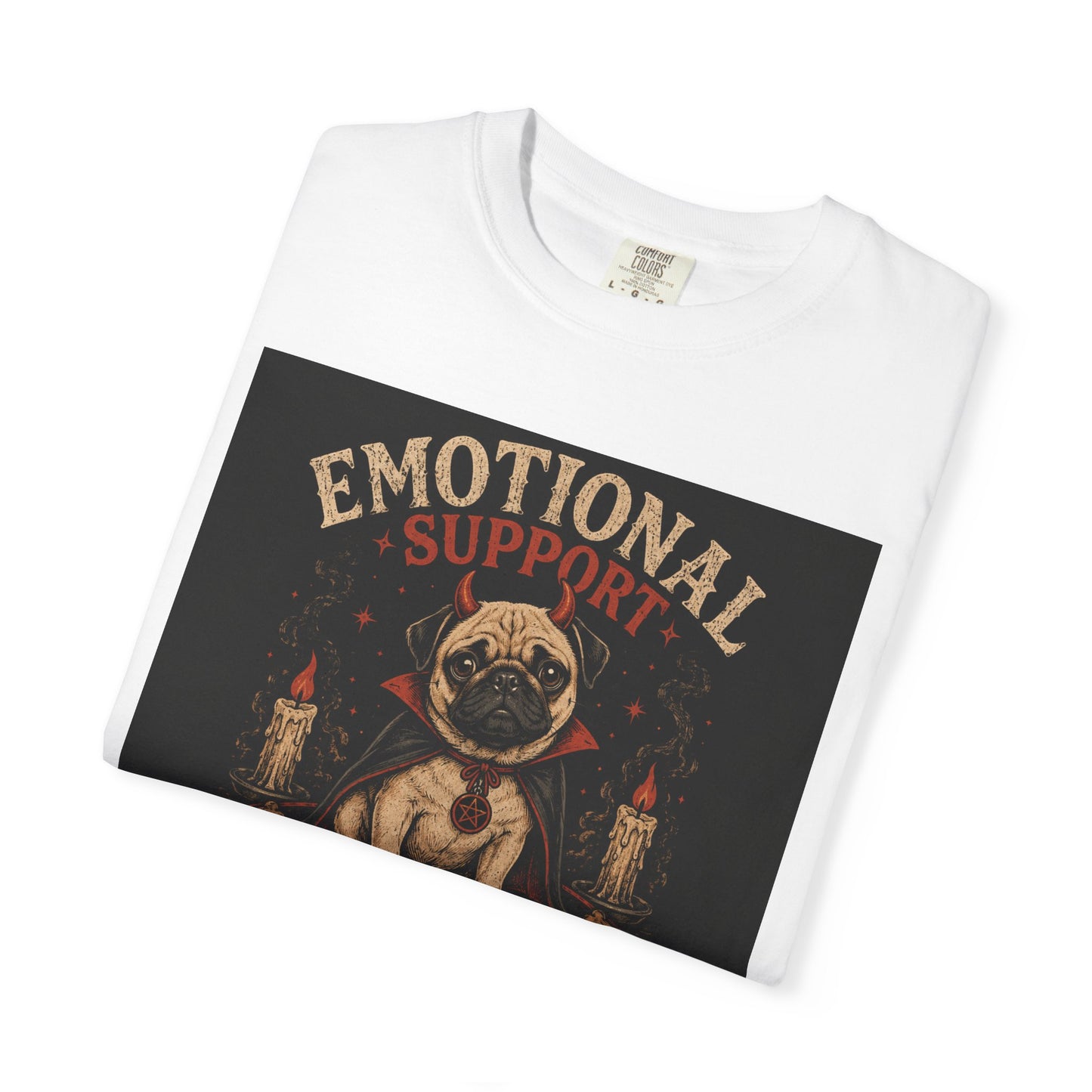 Emotional Support Demon Pug Tee | Funny Halloween Shirt for Dog Lovers | Cute Goth Devil Pug T-Shirt | Spooky Season Graphic Tee