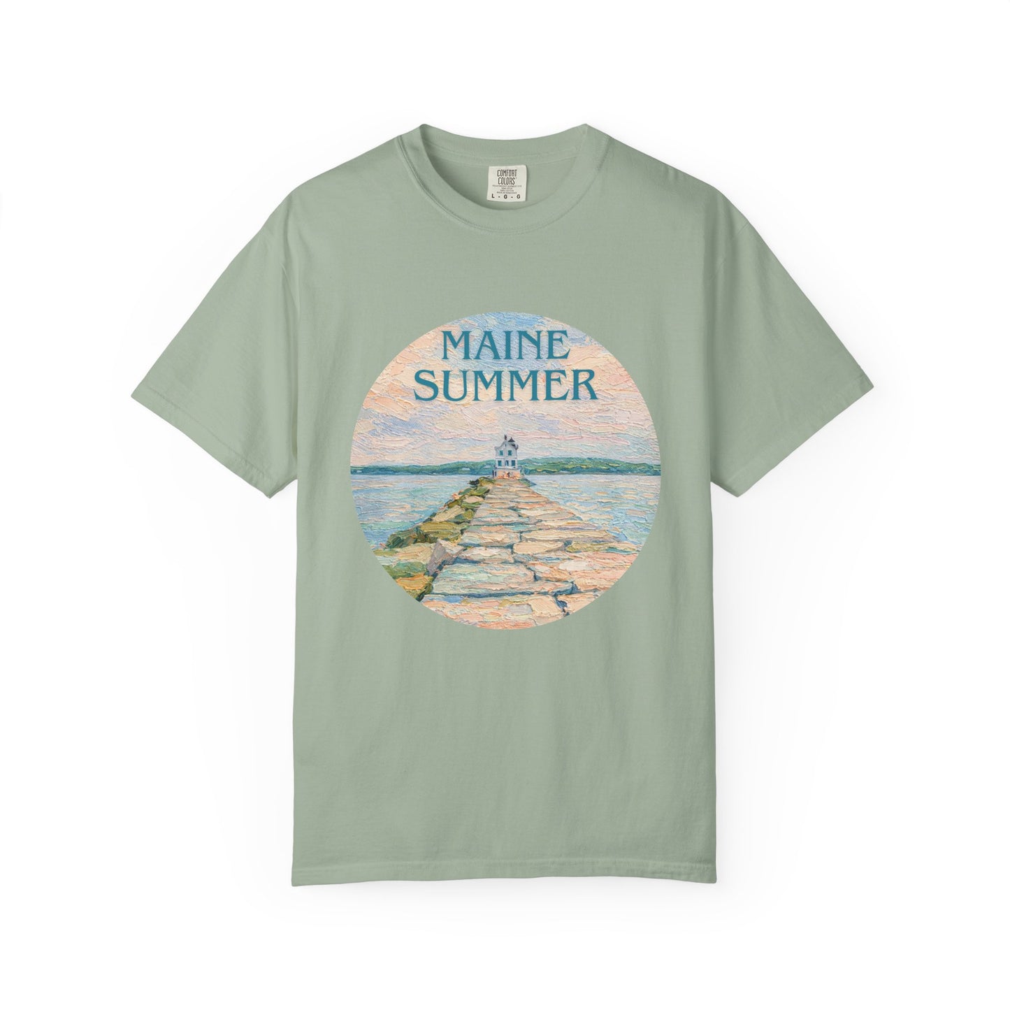 Pastel Coastal Lighthouse Graphic T-Shirt – Aesthetic Beach Scene Art Tee for Ocean Lovers