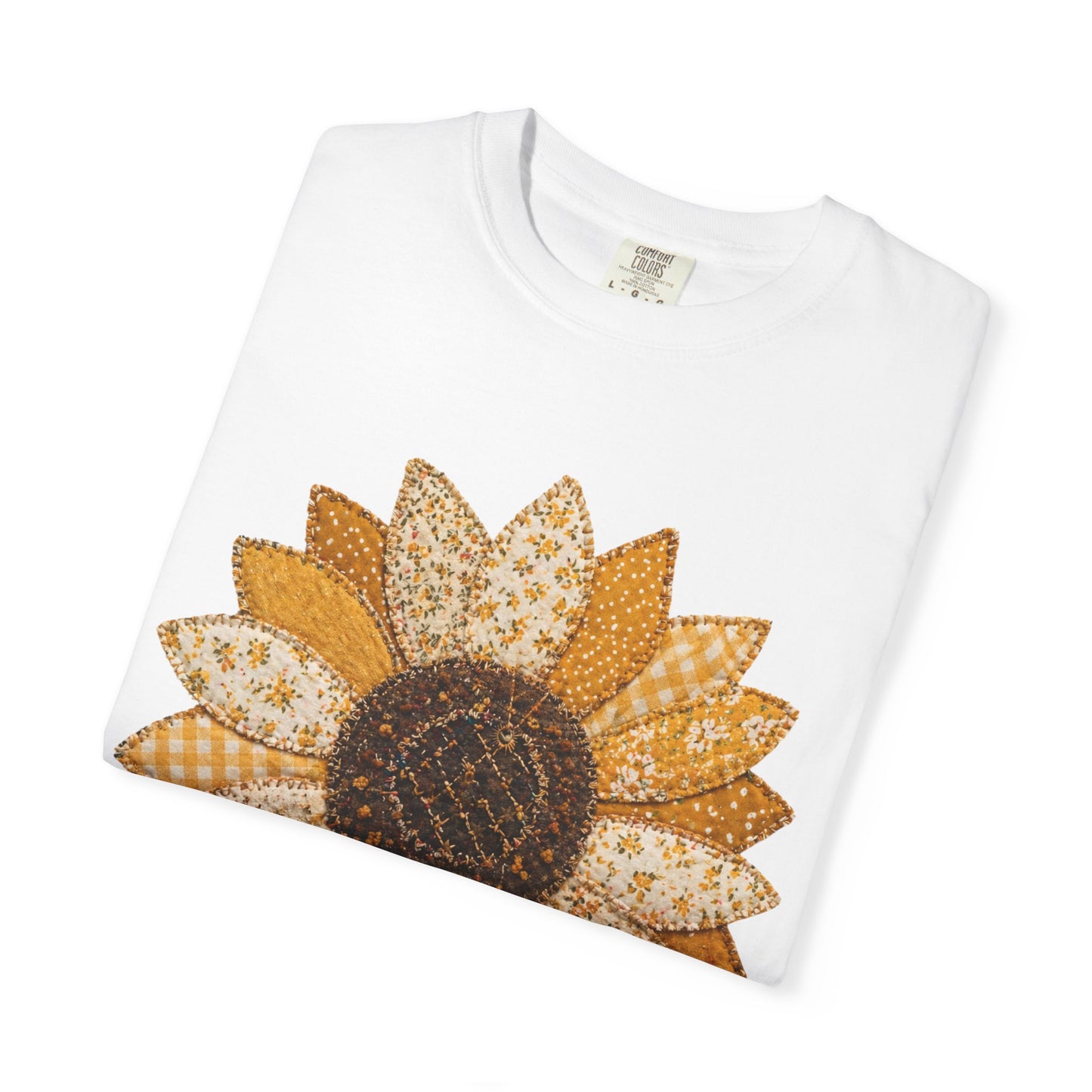 Comfort Colors Printed Faux Quilted Sunflower Shirt, Flower Print Shirt, Woman Garden Shirt, Fancy Sunflower Shirt, Floral Tee