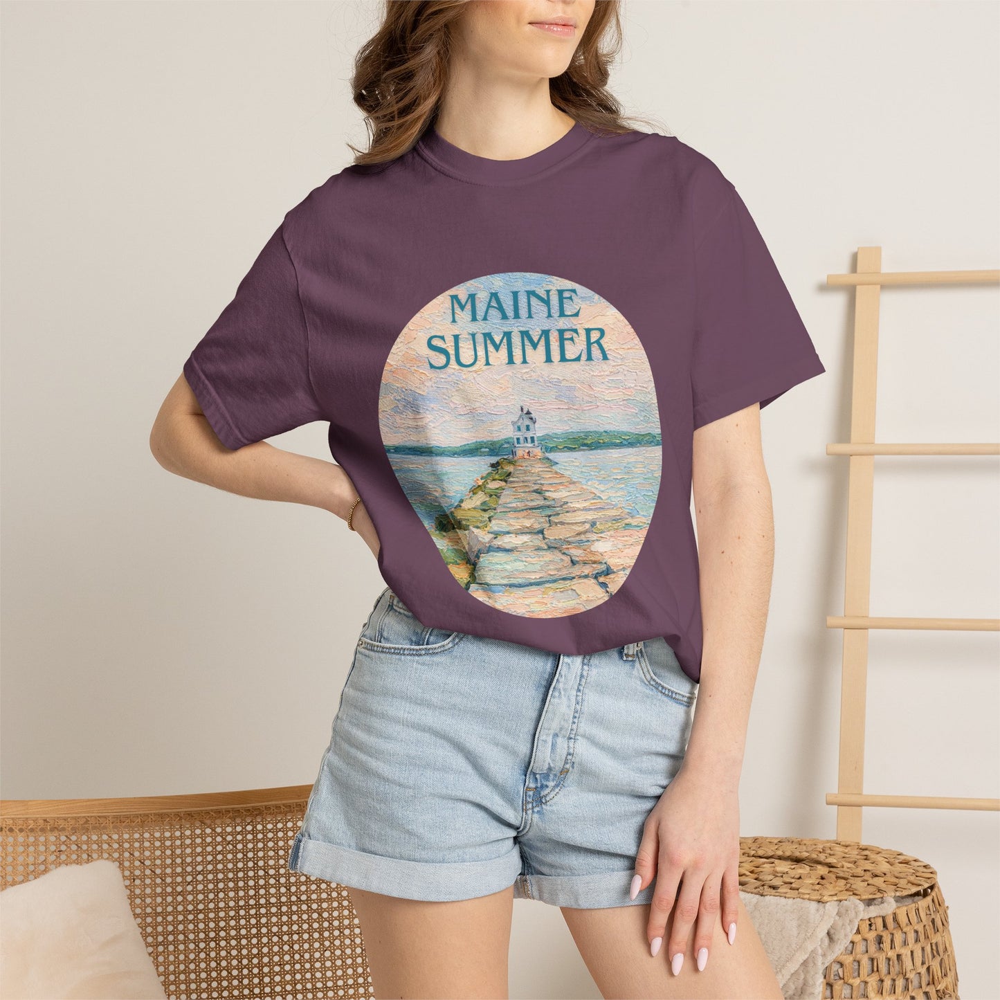 Pastel Coastal Lighthouse Graphic T-Shirt – Aesthetic Beach Scene Art Tee for Ocean Lovers