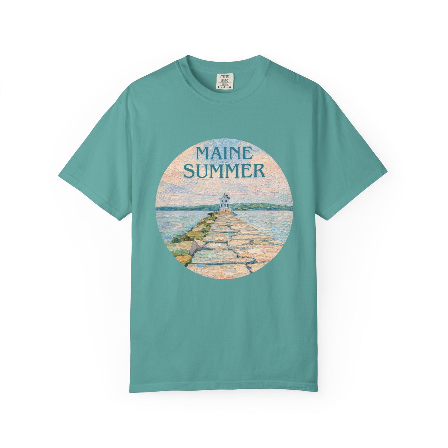 Pastel Coastal Lighthouse Graphic T-Shirt – Aesthetic Beach Scene Art Tee for Ocean Lovers